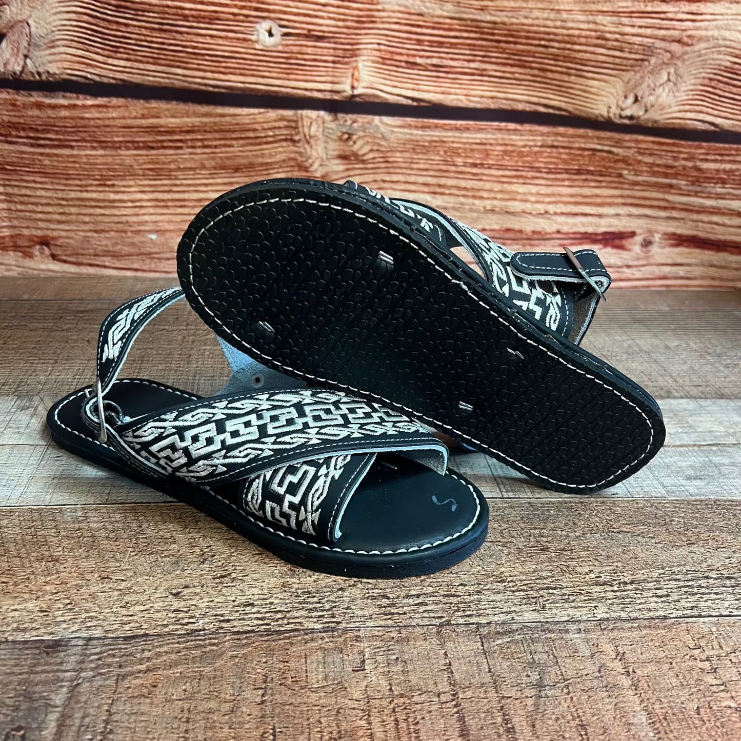 Men's Mexican Leather Cushioned Sandals Embroidery Sandal Huarache Cruzado Acojinado Bordado
