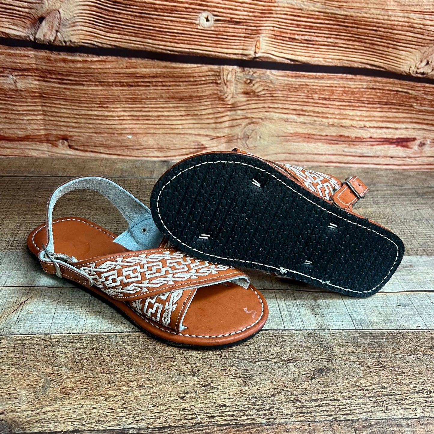 Men's Mexican Leather Cushioned Sandals Embroidery Sandal Huarache Cruzado Acojinado Bordado