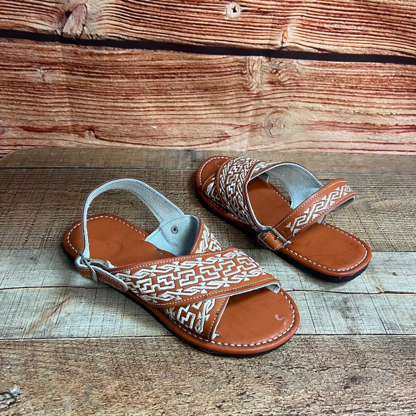 Men's Mexican Leather Cushioned Sandals Embroidery Sandal Huarache Cruzado Acojinado Bordado