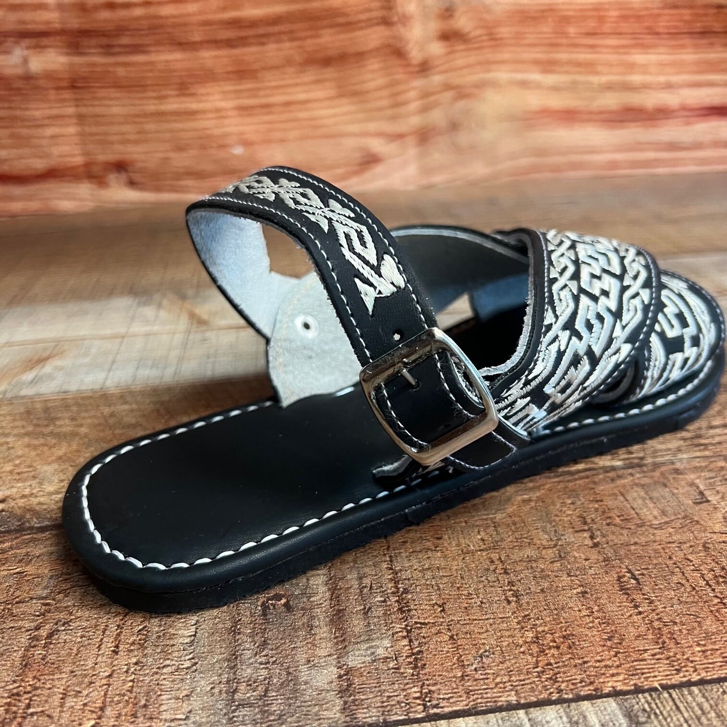 Men's Mexican Leather Cushioned Sandals Embroidery Sandal Huarache Cruzado Acojinado Bordado
