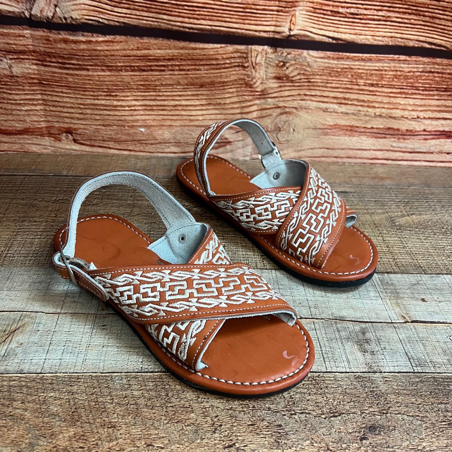 Men's Mexican Leather Cushioned Sandals Embroidery Sandal Huarache Cruzado Acojinado Bordado