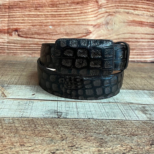 Men's Western Rodeo Caiman Print Cowboy Belt Cinto Caiman Hebilla Cuadrada