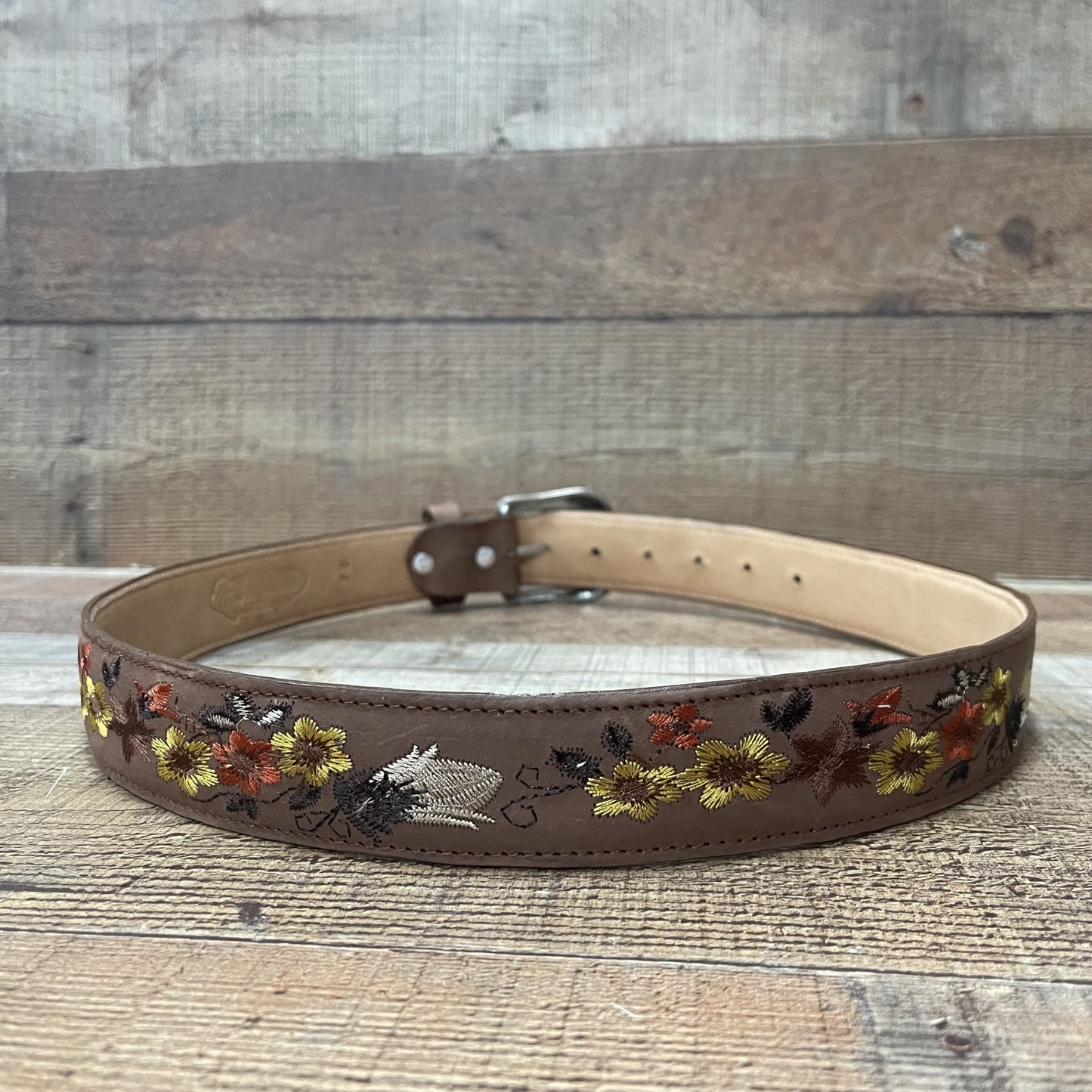 Women's Western Cowgirl Genuine Leather Belt with Flower Embroidery Est.709