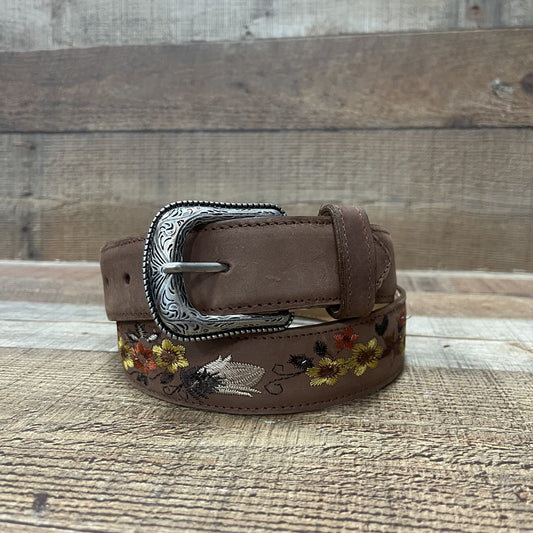Women's Western Cowgirl Genuine Leather Belt with Flower Embroidery Est.709