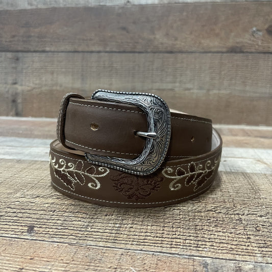 Women's Western Cowgirl Genuine Leather Belt with Flower Embroidery Est. 719