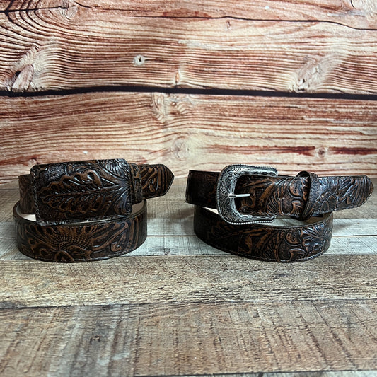 Western Unisex Leather Hand Tooled Belt Cinto Cincelado Vaquero