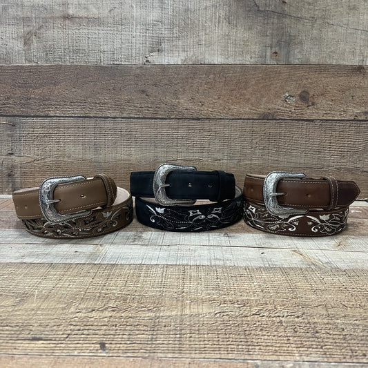 Women's Western Cowgirl Leather Belt with Glitter Cinto Dama con Glitter