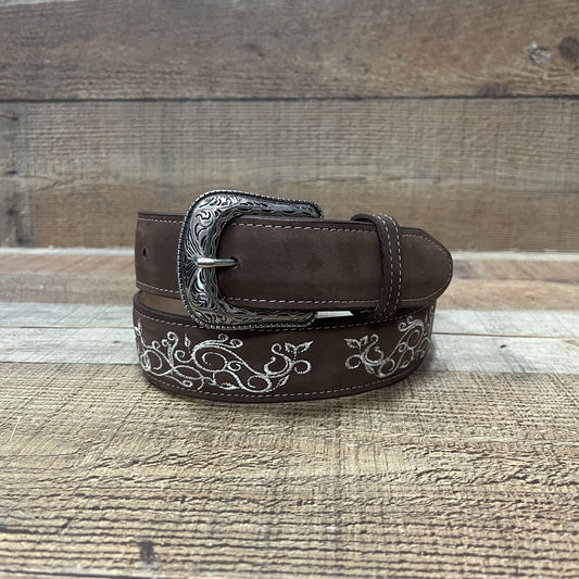 Women's Western Cowgirl Genuine Leather Belt with Flower Embroidery Est. 404