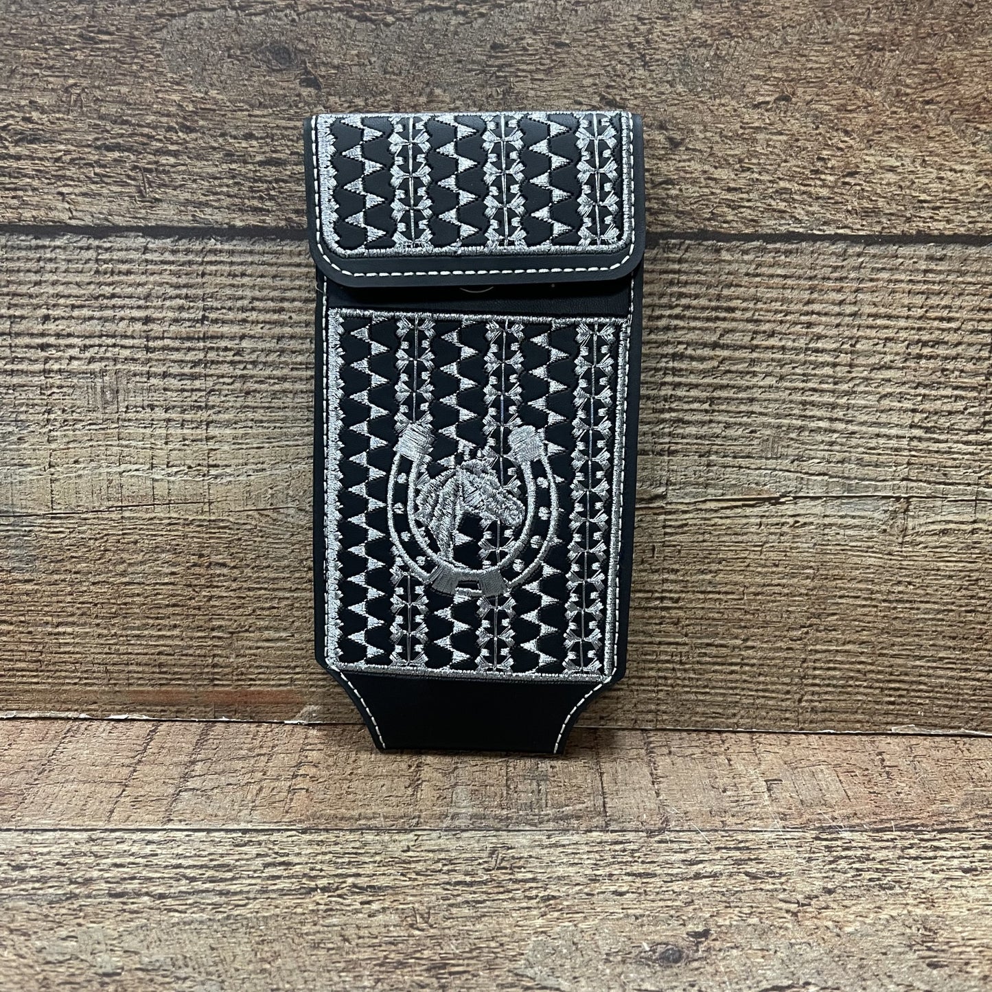 Men's Phone Case Embroidery With Silver Thread Genuine Cowhide Leather Funda Hilo Plata