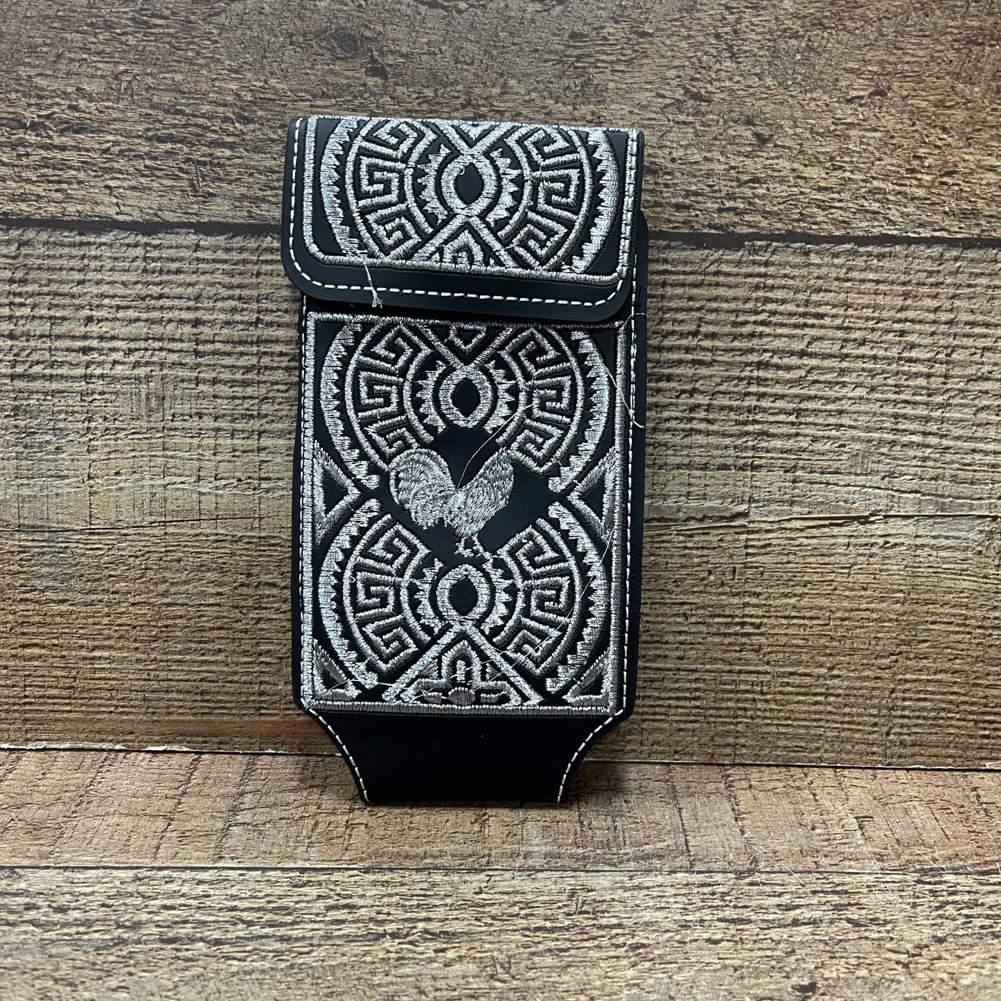 Men's Phone Case Embroidery With Silver Thread Genuine Cowhide Leather Funda Hilo Plata