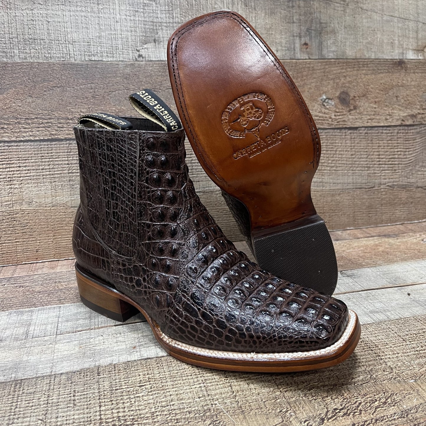 Men's Western Cowboy Crocodile Loin Print Genuine Cowhide Leather Ankle Boot Botin Est.382 Lomo Nilo