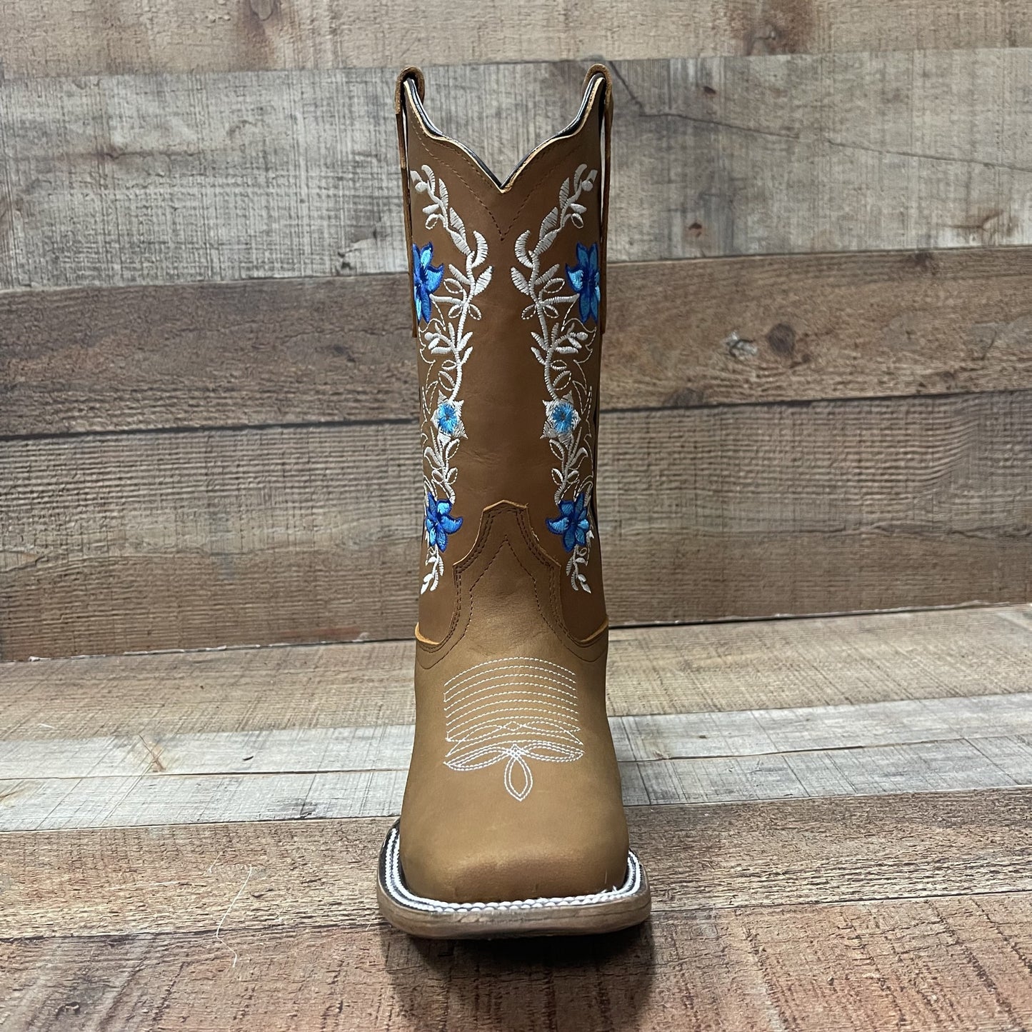 Women's Genuine Leather Cowgirl Boots Blue Flowers Est.251 Crazy Tang