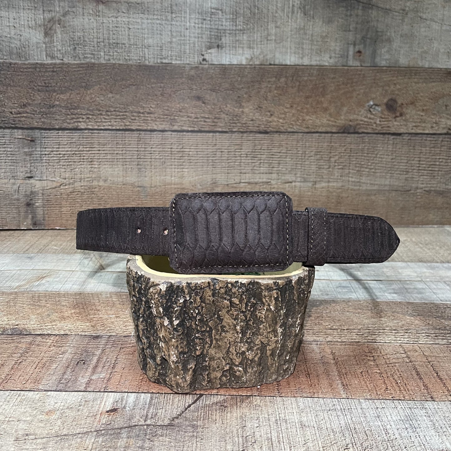 Men's Western Cowboy Genuine Leather Python Print Belt Cinto Imprenta Piton