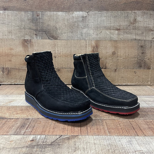 Men's Work Red/Blue Sole Zipper Handwoven Genuine Leather Oil/Water Resistant Est.334/444 Petatillo Suela Roja/Azul Cierres