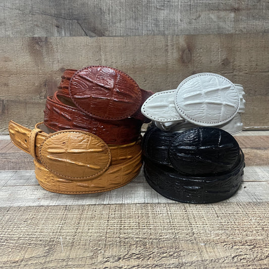 Men's Western Cowboy Genuine Cow Leather Crocodile Print Belt Round Buckle Cinto Cocodrilo Hebilla Redonda