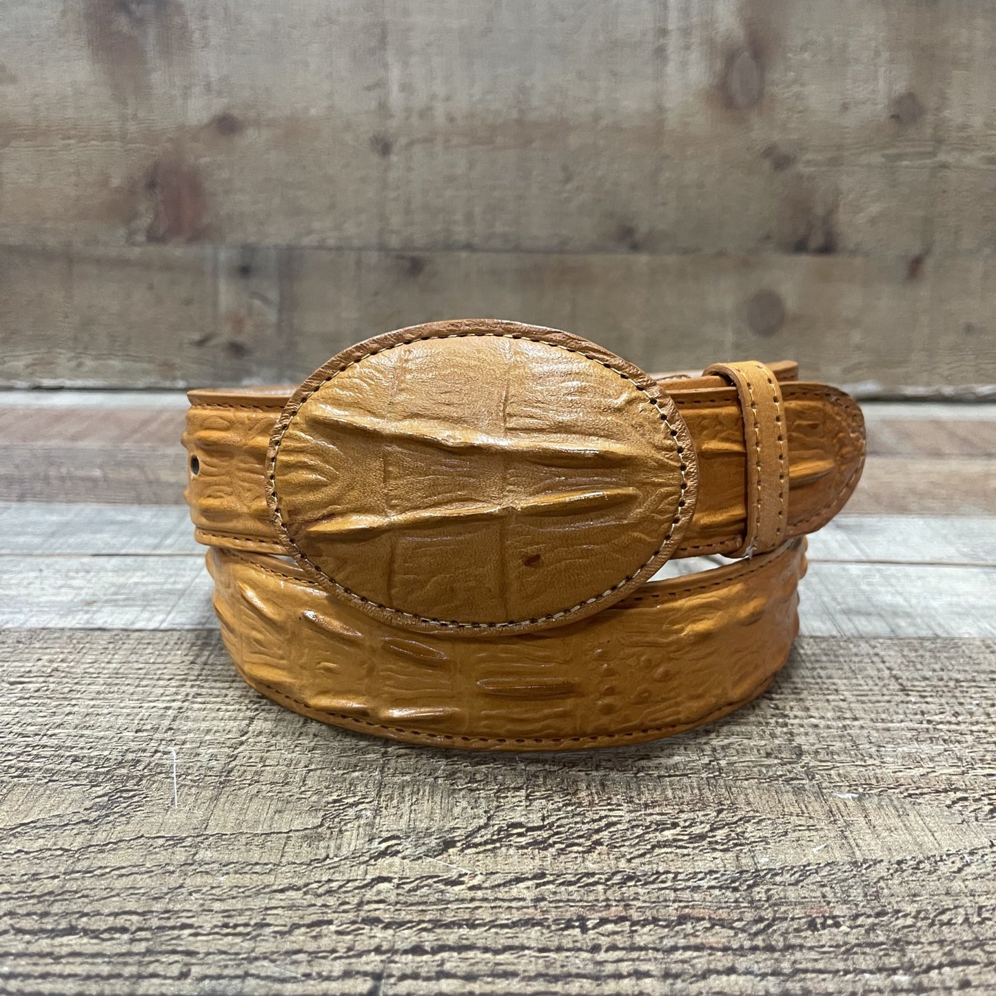 Men's Western Cowboy Genuine Cow Leather Crocodile Print Belt Round Buckle Cinto Cocodrilo Hebilla Redonda