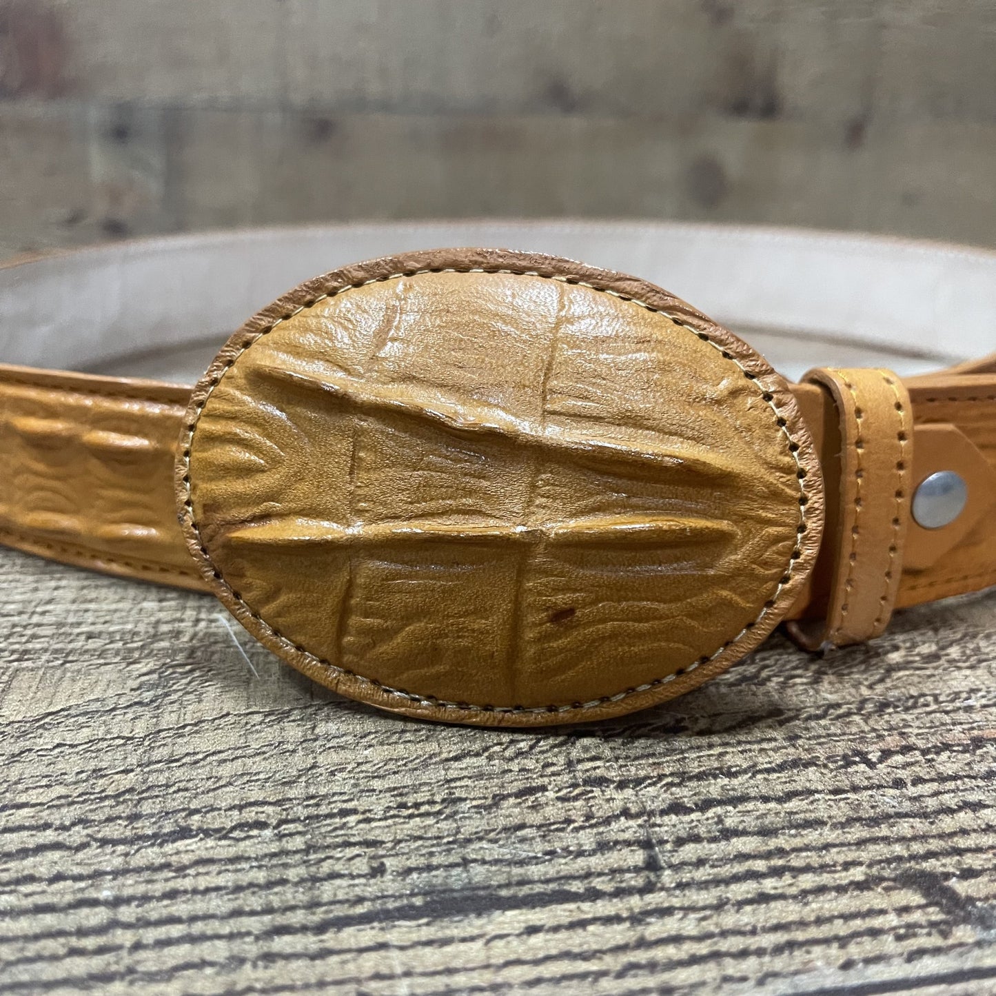 Men's Western Cowboy Genuine Cow Leather Crocodile Print Belt Round Buckle Cinto Cocodrilo Hebilla Redonda