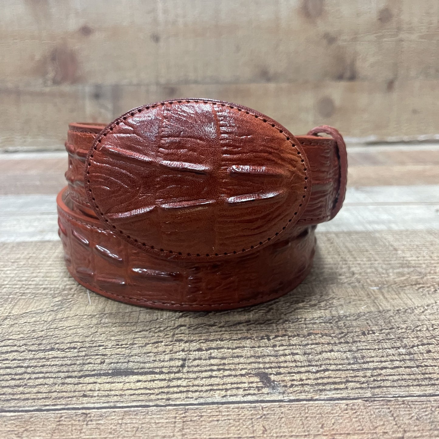 Men's Western Cowboy Genuine Cow Leather Crocodile Print Belt Round Buckle Cinto Cocodrilo Hebilla Redonda