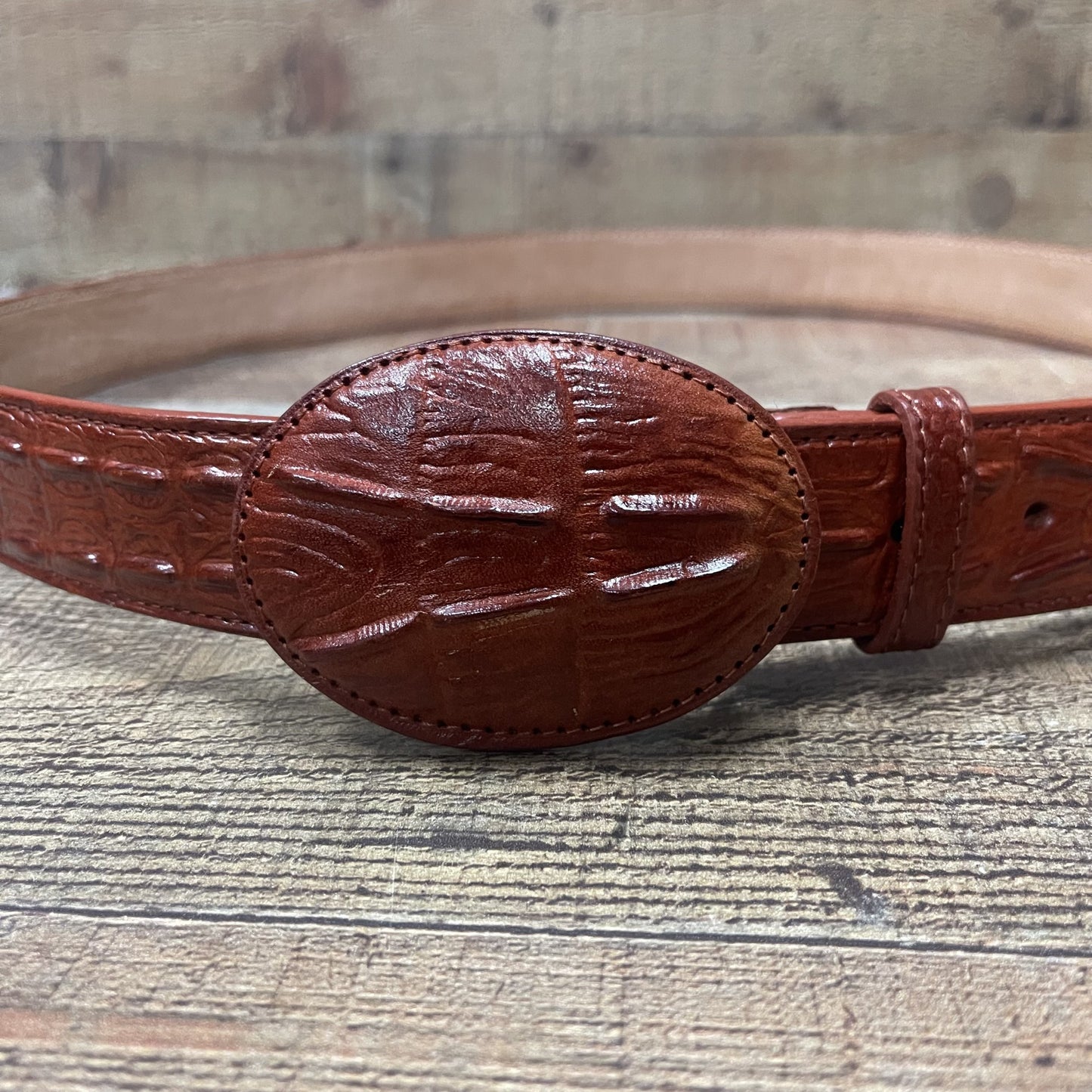 Men's Western Cowboy Genuine Cow Leather Crocodile Print Belt Round Buckle Cinto Cocodrilo Hebilla Redonda