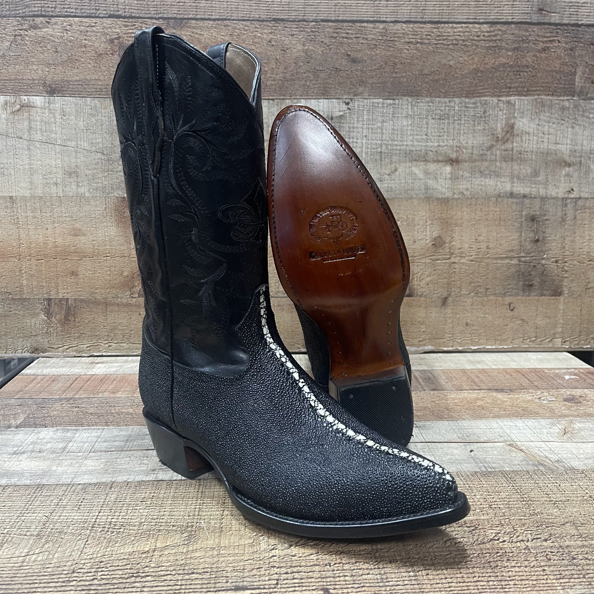 white christmas dresses Men's Western Cowboy Genuine Leather Pointed Toe Boots Stingray Est.099 Mantarraya Black / 9.5