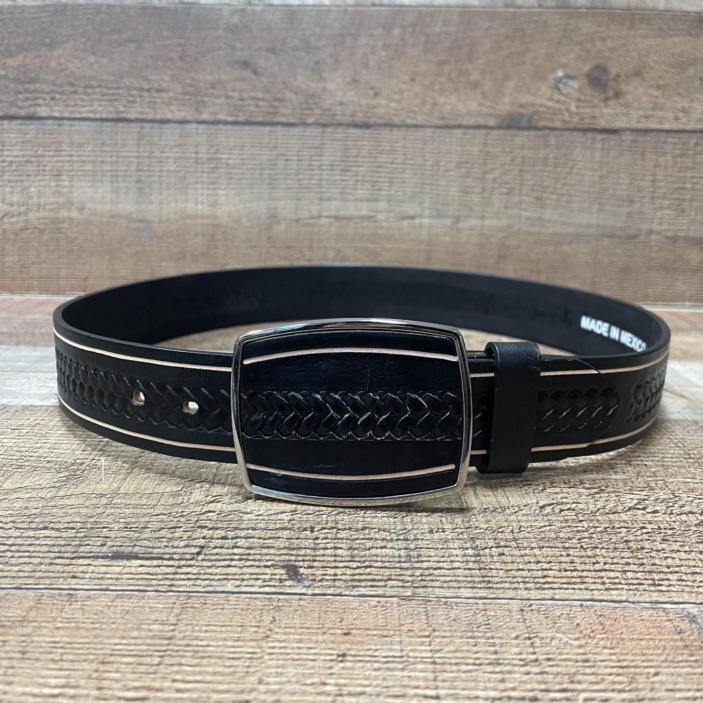 Men's Western Cowboy Braided Belt with Square Buckle Cinto Trenzado Hebilla Cuadrada