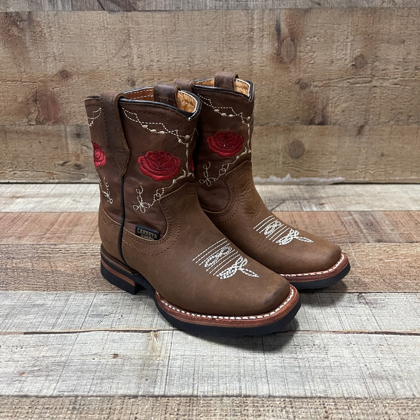 Girl's Rodeo Cowgirl Red Flowers Boots Zipper Est.706 Nina Rosas