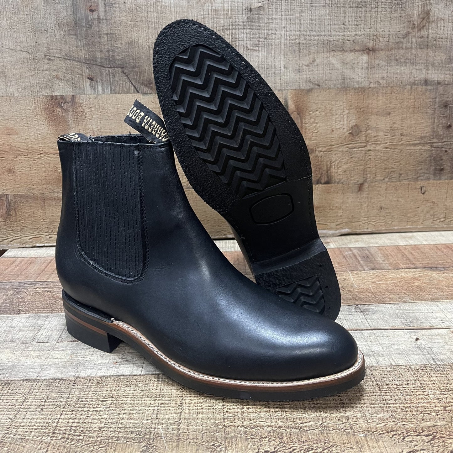 Men's Cowboy Pull On Ankle-round Boots Black Est.250 Botín Napa Suela Hule