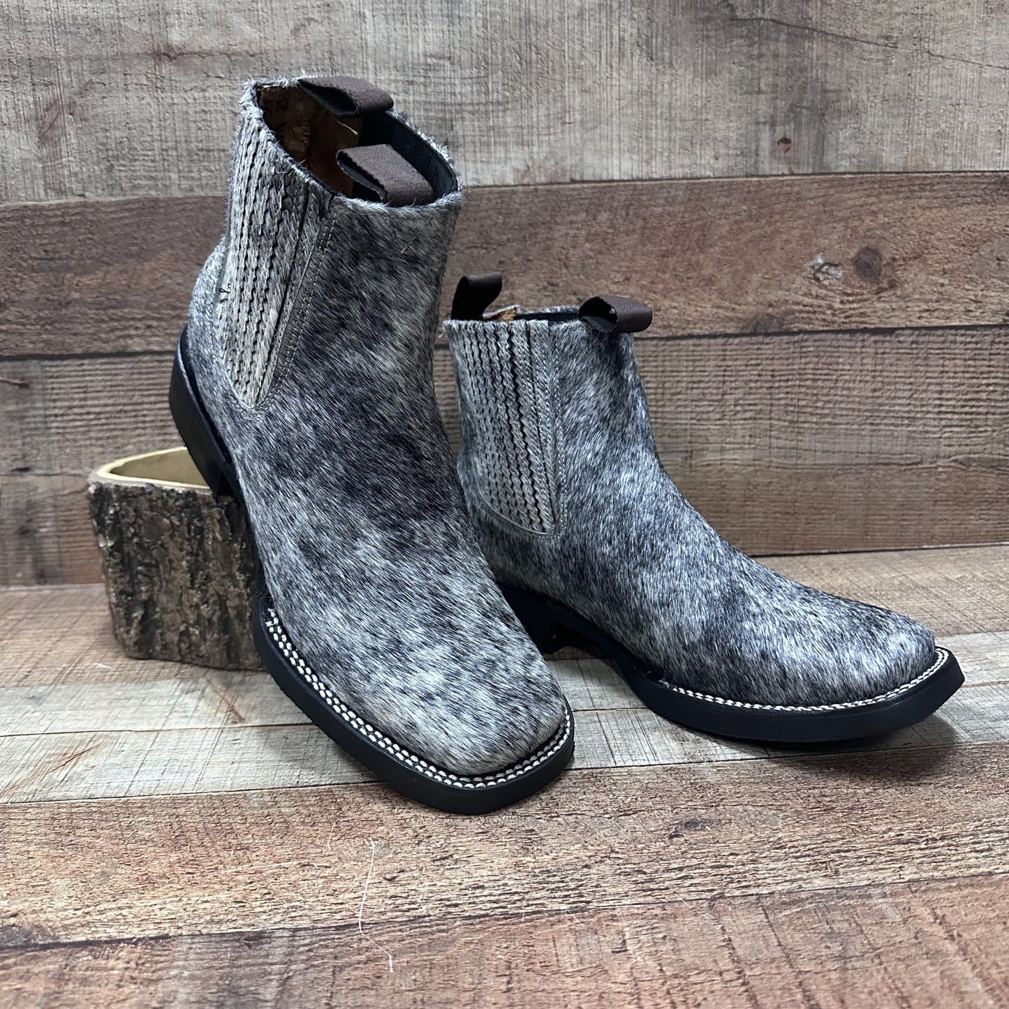 Men's Western Cowboy Genuine Cowhide Leather and Genuine Cow Hair Ankle Boot Botin Est.714 Pelos