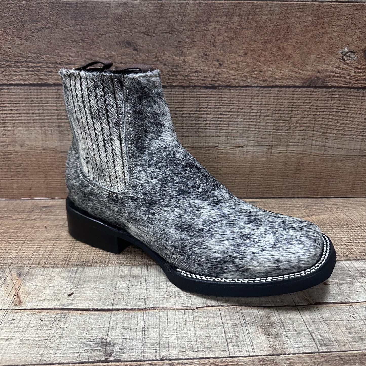 Men's Western Cowboy Genuine Cowhide Leather and Genuine Cow Hair Ankle Boot Botin Est.714 Pelos